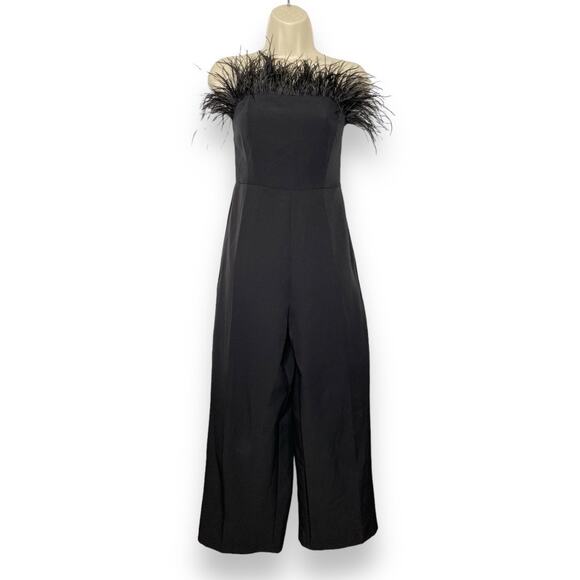 NWT Sam Edelman Strapless Feather Top Black Jumpsuit Size 4 - Picture 2 of 11
